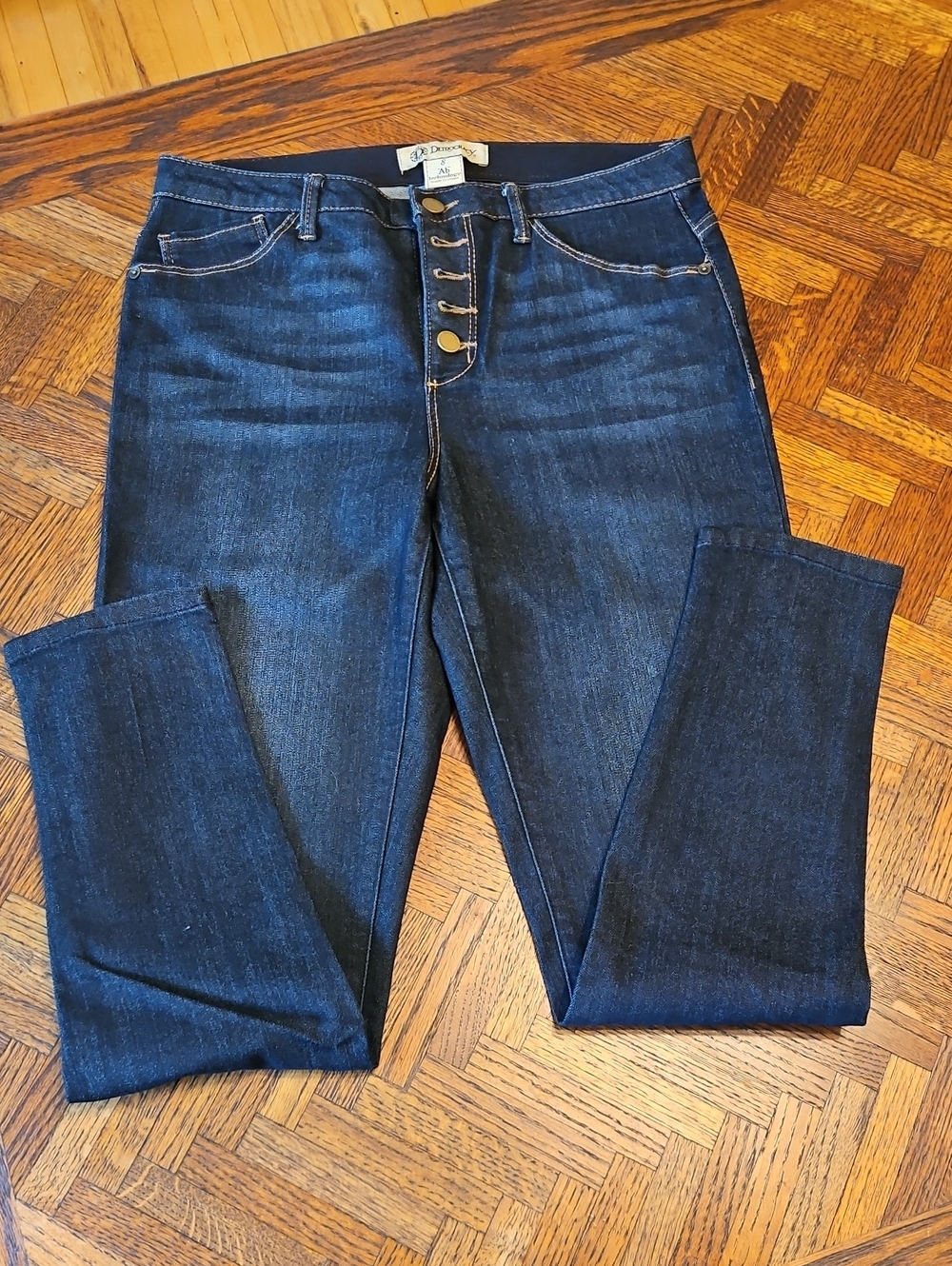 Democracy Dark Indigo High-Rise Button-Fly Skinny Jeans